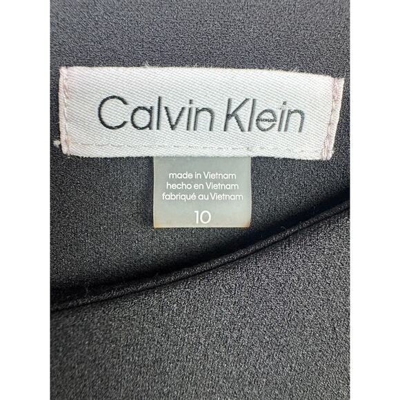 Calvin Klein Sz 10 Long Ruffle Cuff Sleeve Round Neck Scuba Crepe Sheath Dress - Picture 3 of 7